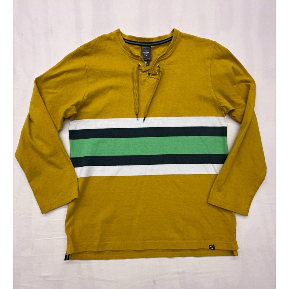 Houston White Men's Size M Cotton Knit Lace-Up Crewneck Striped Sweater